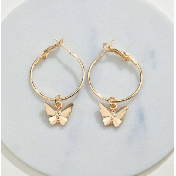 Jewelry - 5 for $25 Gold Color Butterfly Hoop Earrings